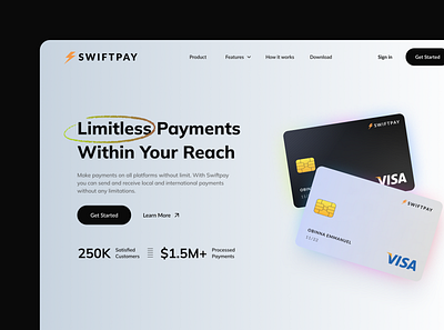 Swiftpay - Landing Page bank banking card design figma finance fintech gradient payment payment solution ui virtual card