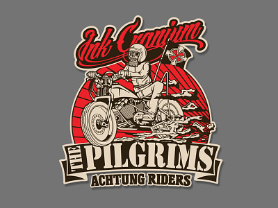 Ink Cranium x The Pilgrims bike biker bobber chopper detail flat harley logo music rider skull tshirt