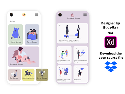 Stories application ( To read written stories ) app app design application design mobile app reading stories ui ui design uidesign