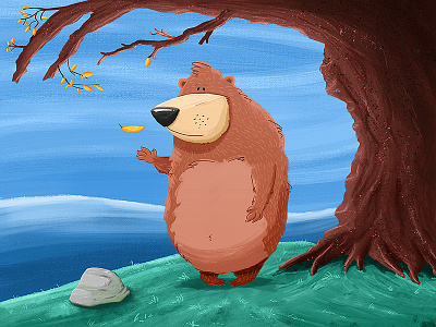 Autumn Bear autumn bear illustration leaf painting rock tree