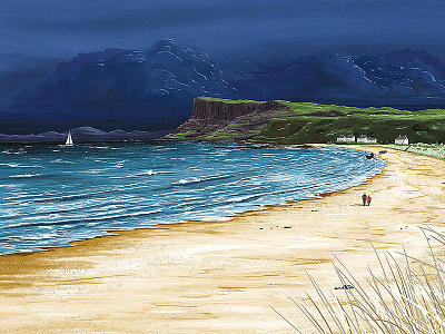 Fairhead ballycastle beach cliff coast fairhead illustration ireland painting