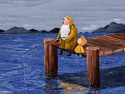 Fishing With Grandad art beard fishing grandad illustration inspiration rain sea water