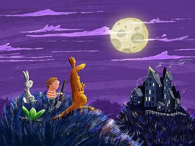 Jumping To The Moon art beard illustration inspiration jump kangaroo moon night rabbit