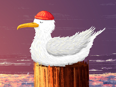 Seagull With A Hat cold hat illustration kids ocean sea seagull warm
