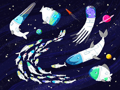Fish in Outer Space fish fun illustration kids book outer space space spacesuit