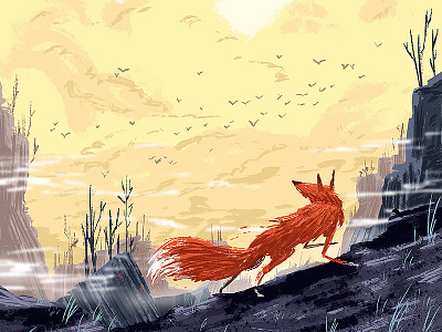 Fox On The Run fog forest fox illustration kids lonely picture book run