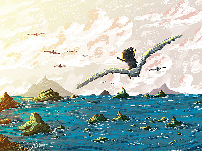 Teal Blue Seagull Journey adventure illustration journey kidlit kids sea seagull