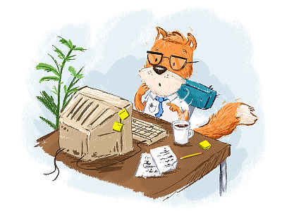 Monday Morning Emails computer email fox illustration kidlitart kids monday morning texture