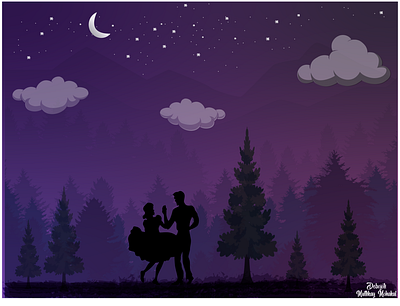 A Night of a Couple in a Forest. couple design firstshot illustraion illustration love night
