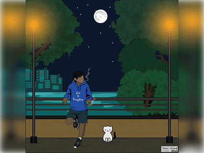 Alone in a Full Moon Night. cat cigarette design illustration love night reallife smoking