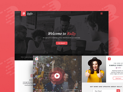 Rally Dribbble design system marketing red website