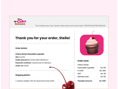 Daily UI - Email receipt cake shop email design email receipt food and drink graphic design invoice design order details order food product page ui design user experience ux design visual design visualization