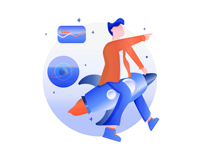 Astronot Vacation flat design rocket vacation