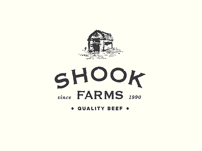 Shook Farms V1 barn beef farm logo pen and ink vintage