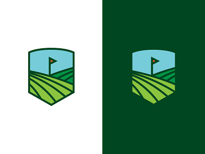 Golf Concept crest flag golf grass logo rolling hills turf