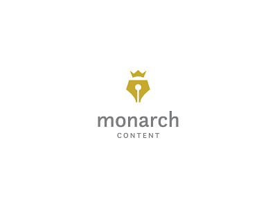 Monarch Content branding content crown king logo monarch negative space pen person staff writing