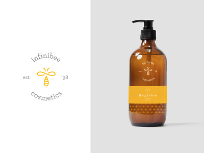 Infinibee Cosmetics bee branding cosmetics infinity logo lotion mark monoline naming packaging symbol