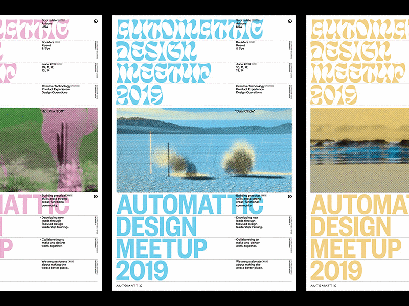 Automattic Design Meetup 2019 brand branding grid heat heatwave layout mirage posters system