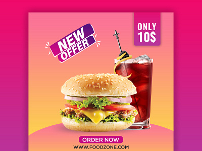 Burger Banner Design for Instagram adobe illustrator banner ad banner ads banner design branding branding design burger menu design food design instagram instagram banner instagram post instagram template restaurant social media design