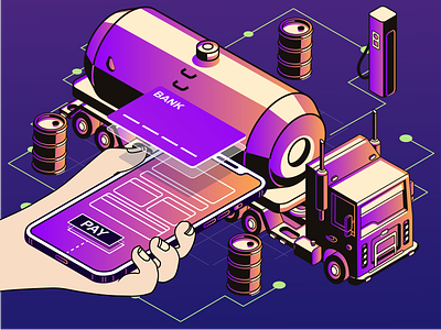Fuel Truck and Online Payment 3d design illustration isometric ui vector