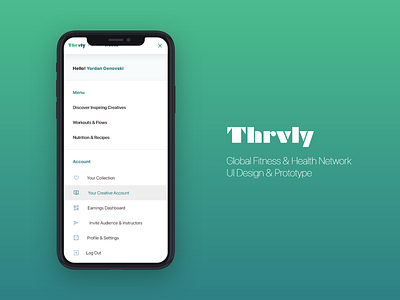 Thrvly - Nav Drawer UI Design app design design mobile app nav drawer nav menu navigation ui ui design uidesign