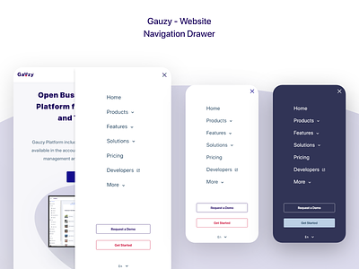 Gauzy Platform - Website - UX/UI Design & Prototype design nav drawer nav menu navigation drawer navigation menu smartphone menu tablet menu ui ui design uidesign