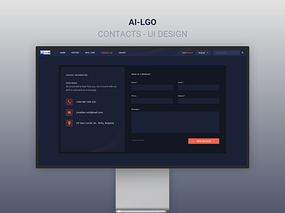 AI-LGO - Contacts page - UI Design contact us contact us page contacts dark design dark theme ui ui design uidesign