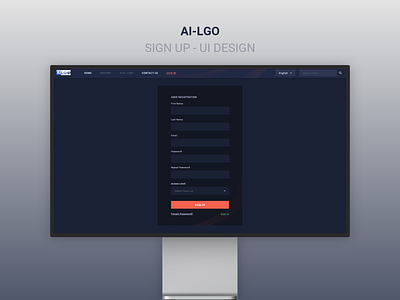 AI-LGO - Sign up page - UI Design dark design dark theme registration form registration page sign up form ui design uidesign