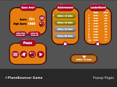 Plane Bouncer game popup pages game art game ui gui ui design