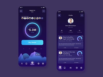 Dark Mode Stock Market App UI Design Concept