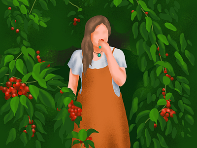 Caught red handed book cherry garden girl girlingarden illustration nature playful procreate travel