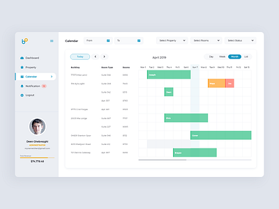 Property Management App Calendar View booking calendar clean concept creative daily ui dailyui dashboard design flat inspiration ui ux web