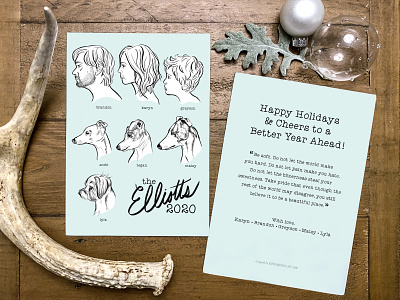 2020 Holiday Card adobe illustrator apple pencil dog illustration family portrait graphic design holiday card illustration italian greyhound postcard vector illustration whippet