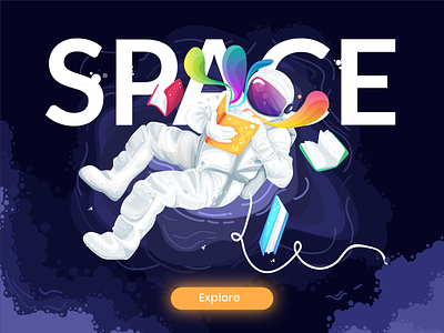 Space: Discover New Things adobe illustrator astronaut book character design discover dribbble explore flat galaxy illustration space spaceship ui vector web design