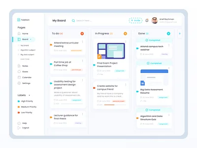 Taskban, Kanban Board App blue board cards clean design interface kanban management minimal page productivity project project management scrum task task management tool ui ux web