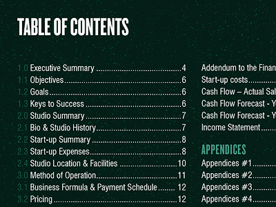 Table Of Contents business graphic design print typography