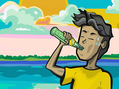 Need a Sprite! blue bottle boy doodle drink green sea sweat thirst yellow