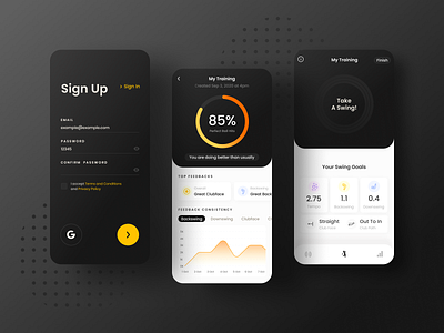 Golf Training App app dark golf login progress registration sign up sport statistics training ui ux