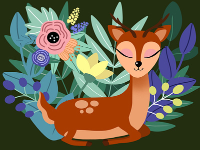 Deer Illustration art artist artistic artsy deer deer illustration design flowers flowers illustration illustration illustration art nature nature art pattern pattern art pattern design patterns