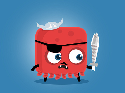 Pirate monster octopus pirate scared square shape sword