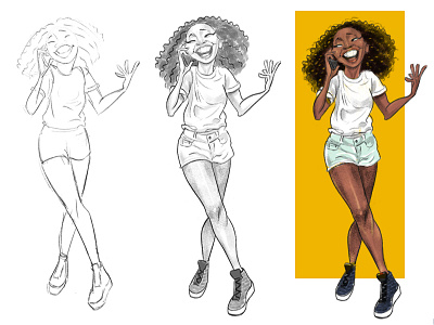 Character Design - New York Girl character design girl happy illustration phone voicecall