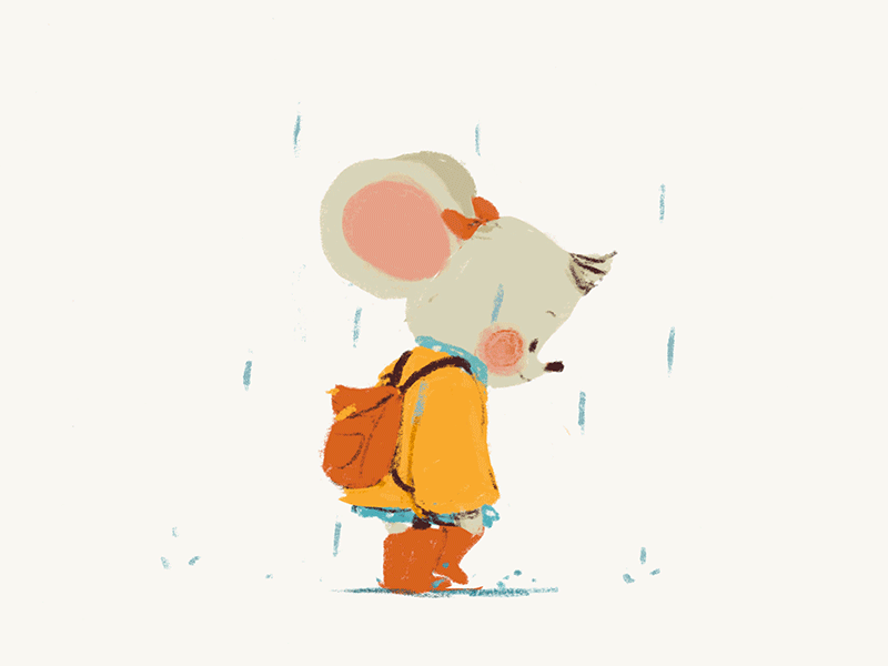 Skipping in the rain animated gif animation character character animation children illustration cute illustration kids animation mouse character procreate animation