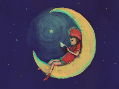 Silebt Night book cute girl illustration moon night stars