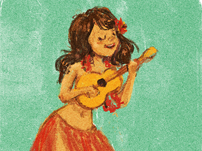 Hawaii character cute dance digital girl hawaii illustration ukulele