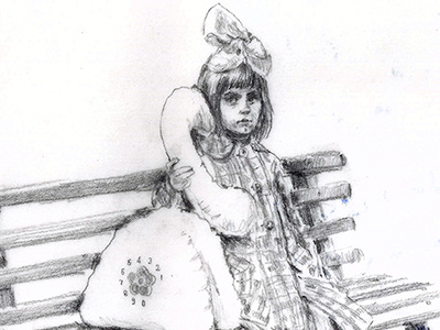 Little Russian Girl drawing girl old photo pencil russian toy vintage