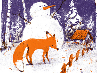 Fox fox illustration night painting snow snowman