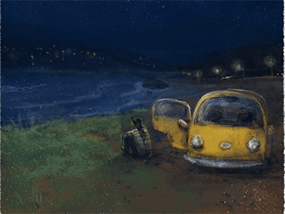 Trip Break calm gif illustration night roadtrip sea sky stars van