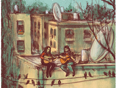 Geva and Daniela poster drawing guitar illustration music poster tel aviv