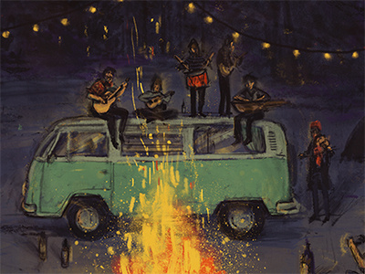 Osog Poster band campfire fun happy illustrated poster mood music night osog road trip van