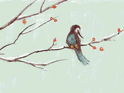 Detail #1 detail illustration. bird snow tree winter
